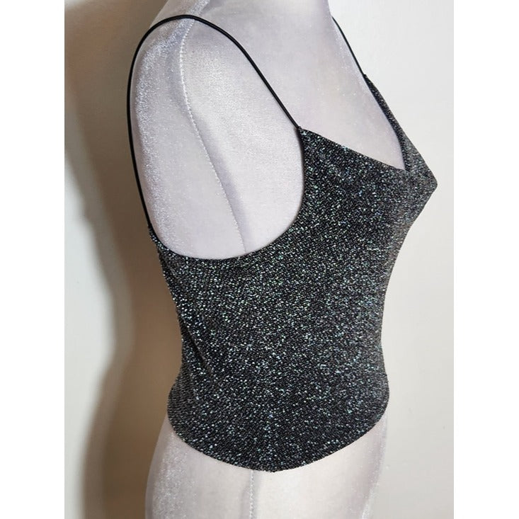 Divided H&M Black and Silver Metallic Crop Top Size XS