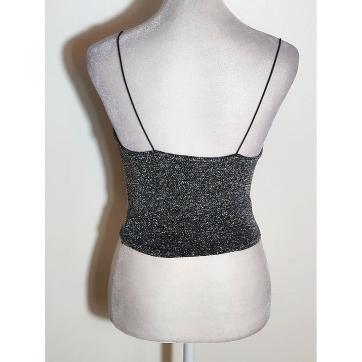 Divided H&M Black and Silver Metallic Crop Top Size XS