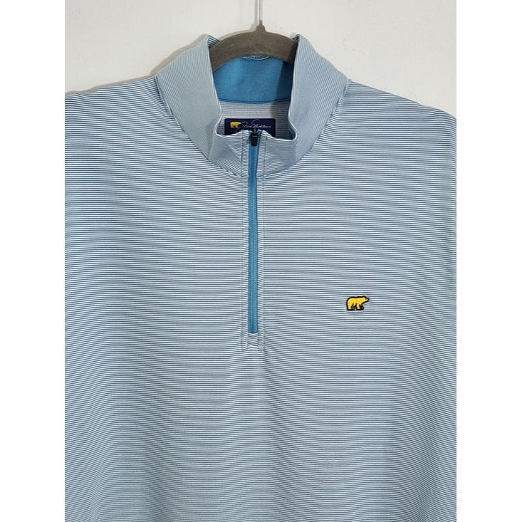 Jack Nicklaus Blue and White Stripe Quarter Zip Pullover Size Large