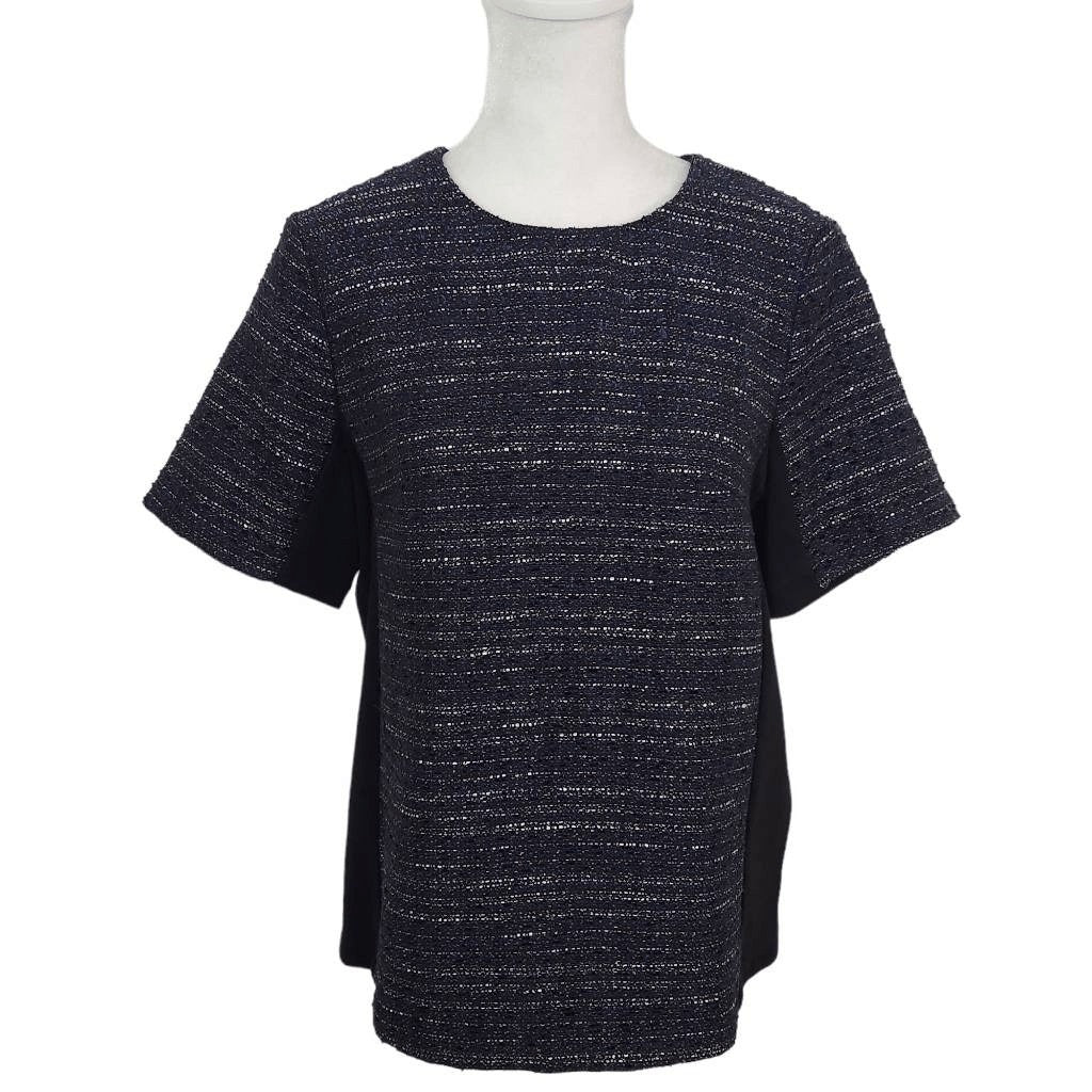 Ava Metallic Navy Tweed Top Size Small NWOT Ava Dressy Tweed Blouse