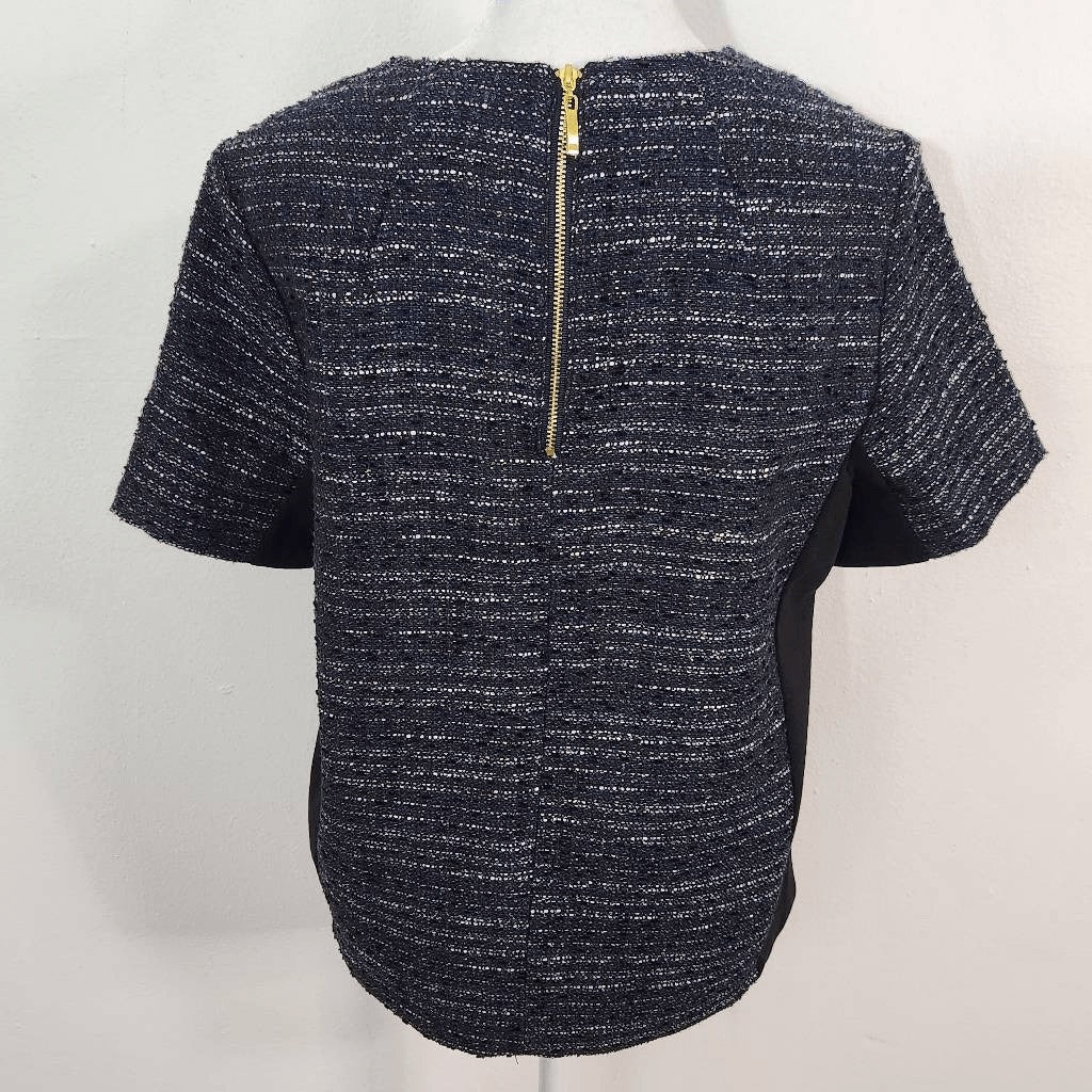 Ava Metallic Navy Tweed Top Size Small NWOT Ava Dressy Tweed Blouse