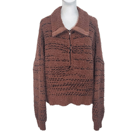 Saltwater Luxe Brown Oversized Sweater Size Large Brown Half-Zip Pullover