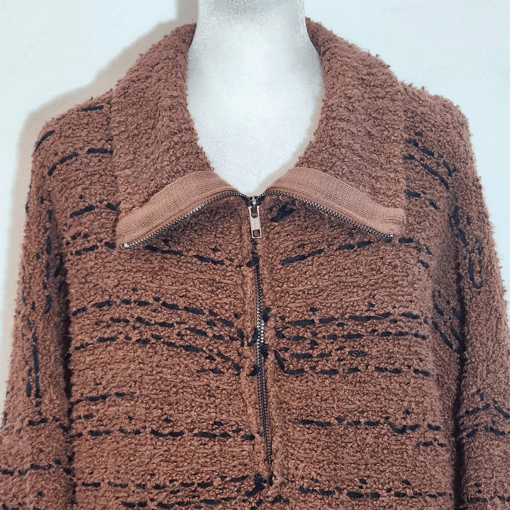 Saltwater Luxe Brown Oversized Sweater Size Large Brown Half-Zip Pullover