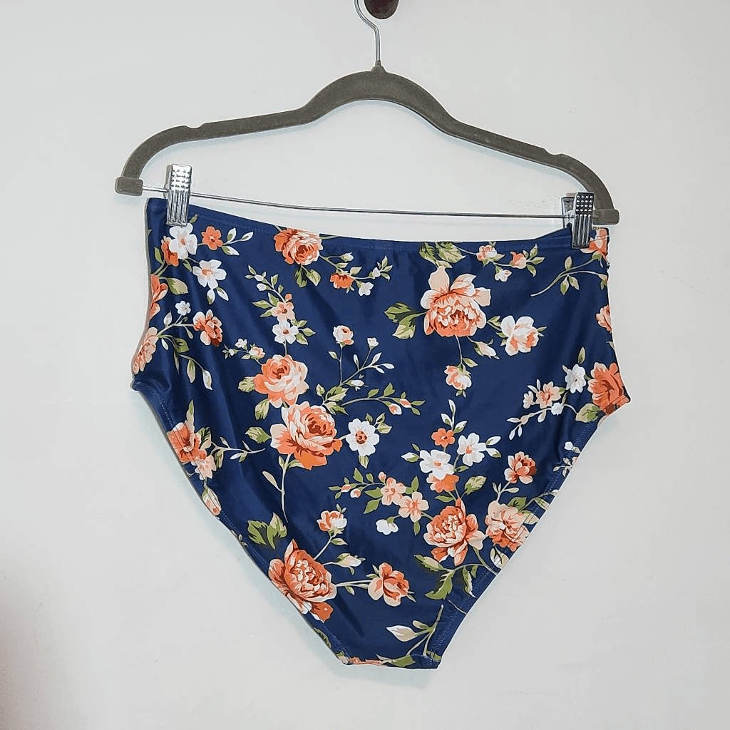 Tempt Me Orange and Blue Floral Bikini with High Waist Bottoms NWT Size XXL