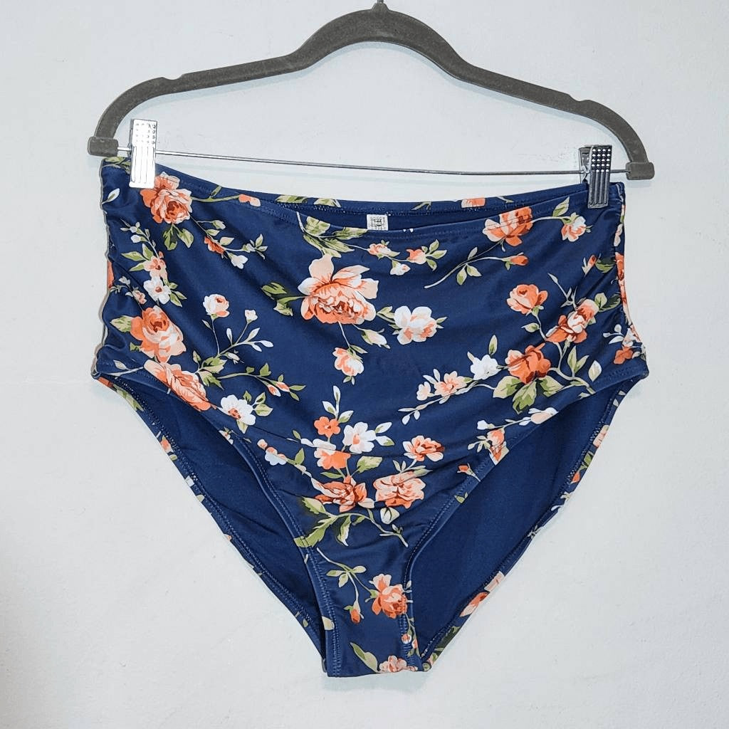 Tempt Me Orange and Blue Floral Bikini with High Waist Bottoms NWT Size XXL