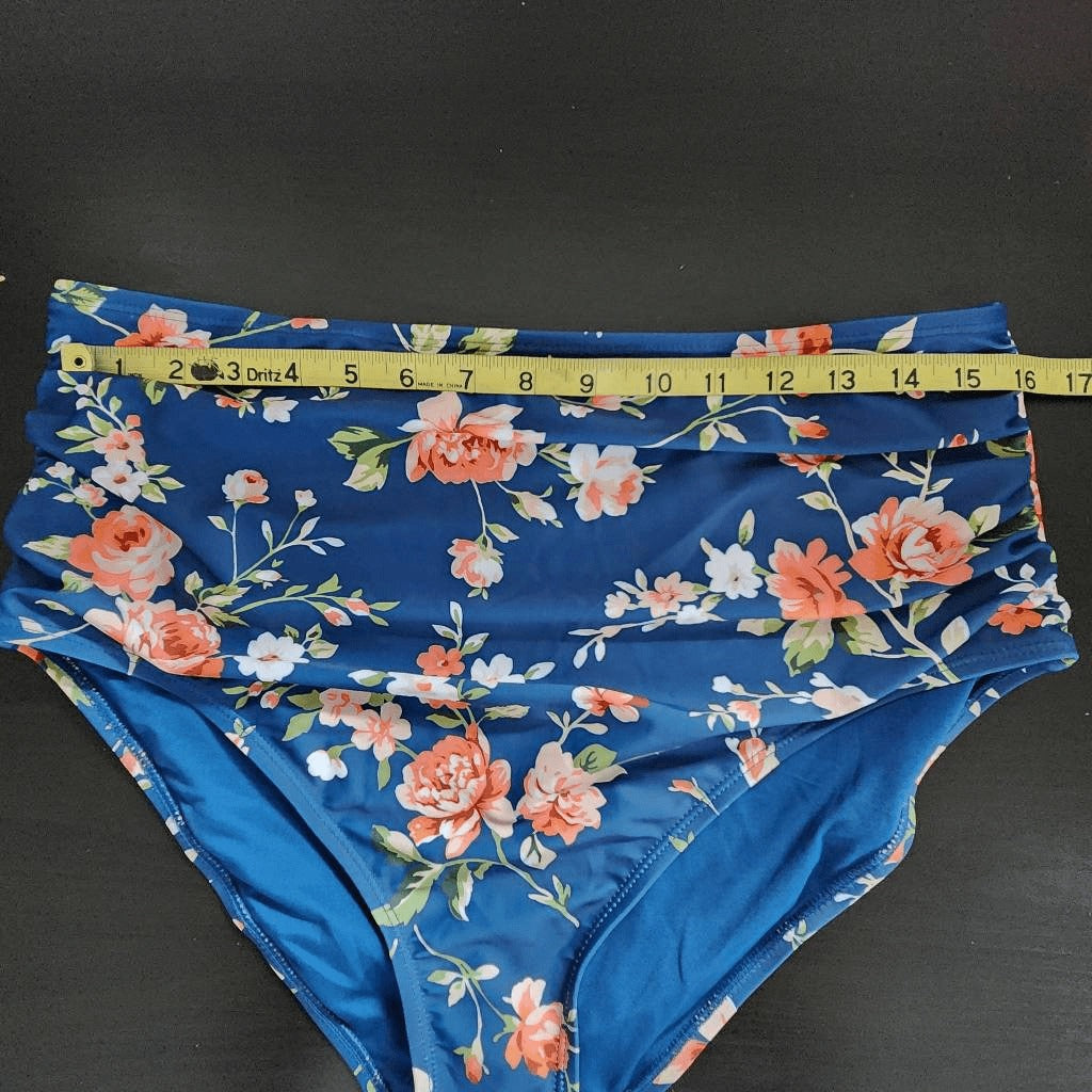 Tempt Me Orange and Blue Floral Bikini with High Waist Bottoms NWT Size XXL