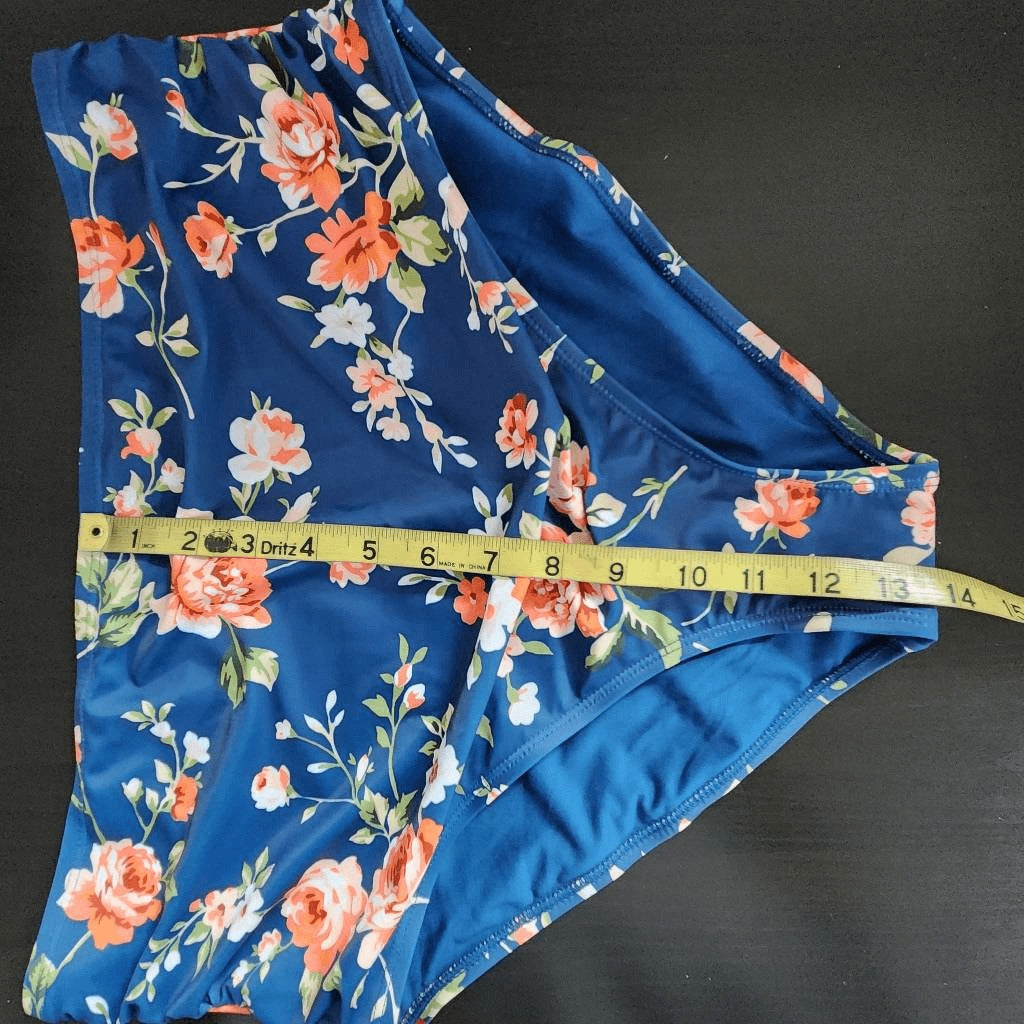 Tempt Me Orange and Blue Floral Bikini with High Waist Bottoms NWT Size XXL