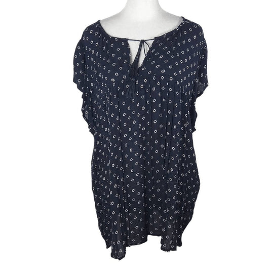 Old Navy Black Blouse with Flutter Sleeves Size XL Black and White Peasant Top