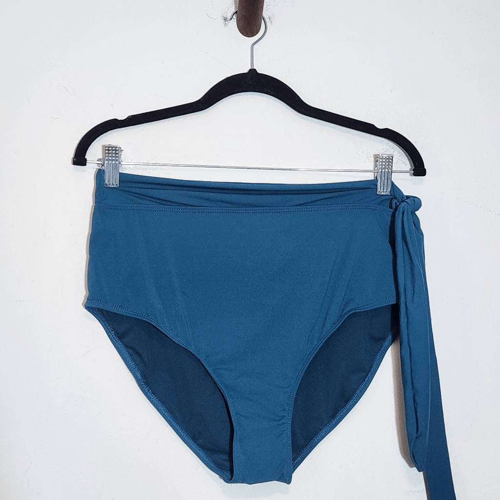 Yonique Teal Blue Bikini with High Waist Bottoms and Tie Detail NWT Size Large