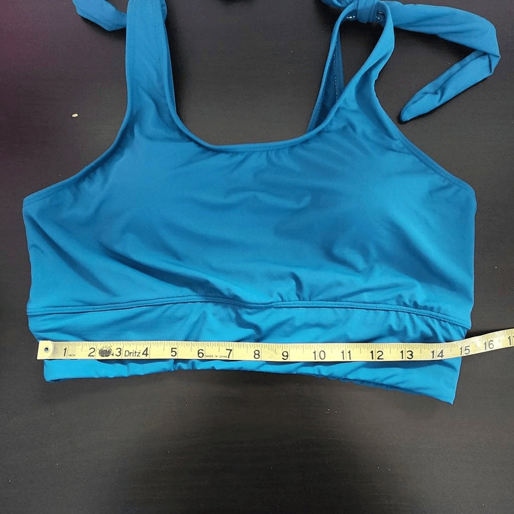 Yonique Teal Blue Bikini with High Waist Bottoms and Tie Detail NWT Size Large