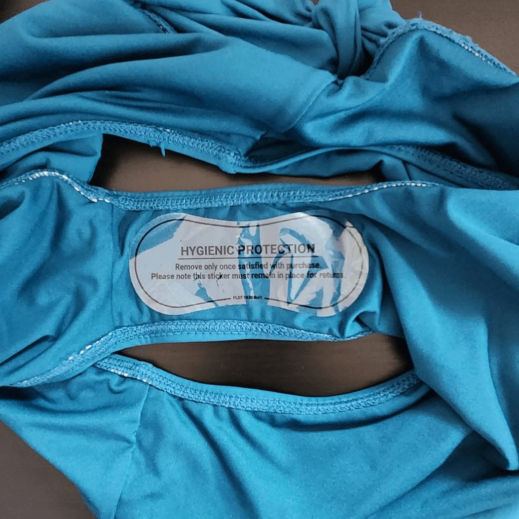 Yonique Teal Blue Bikini with High Waist Bottoms and Tie Detail NWT Size Large