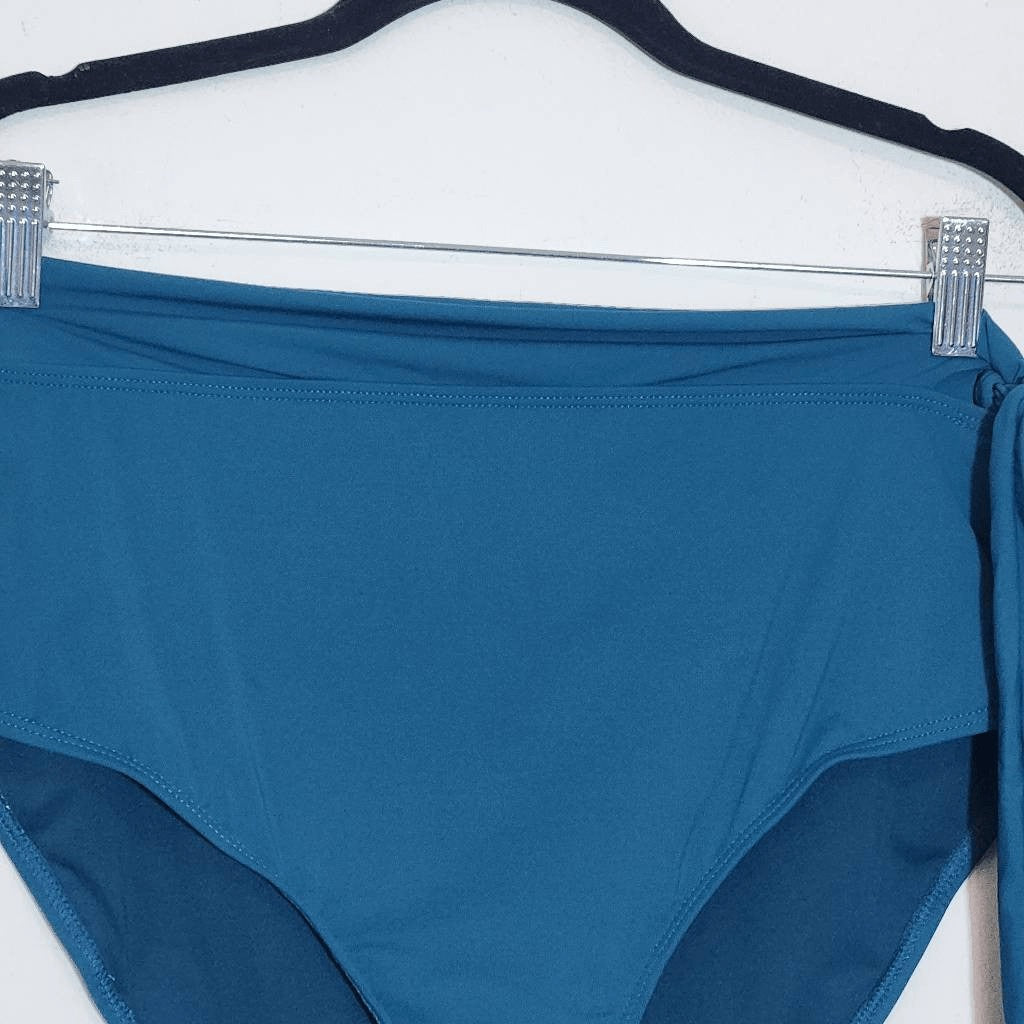 Yonique Teal Blue Bikini with High Waist Bottoms and Tie Detail NWT Size Large