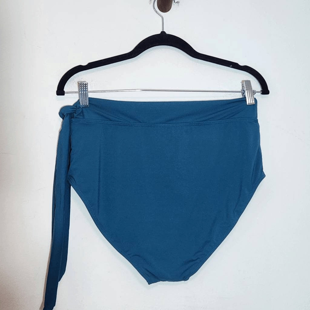 Yonique Teal Blue Bikini with High Waist Bottoms and Tie Detail NWT Size Large