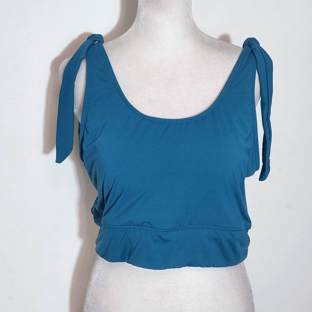 Yonique Teal Blue Bikini with High Waist Bottoms and Tie Detail NWT Size Large