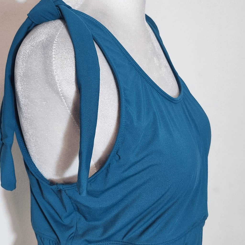 Yonique Teal Blue Bikini with High Waist Bottoms and Tie Detail NWT Size Large