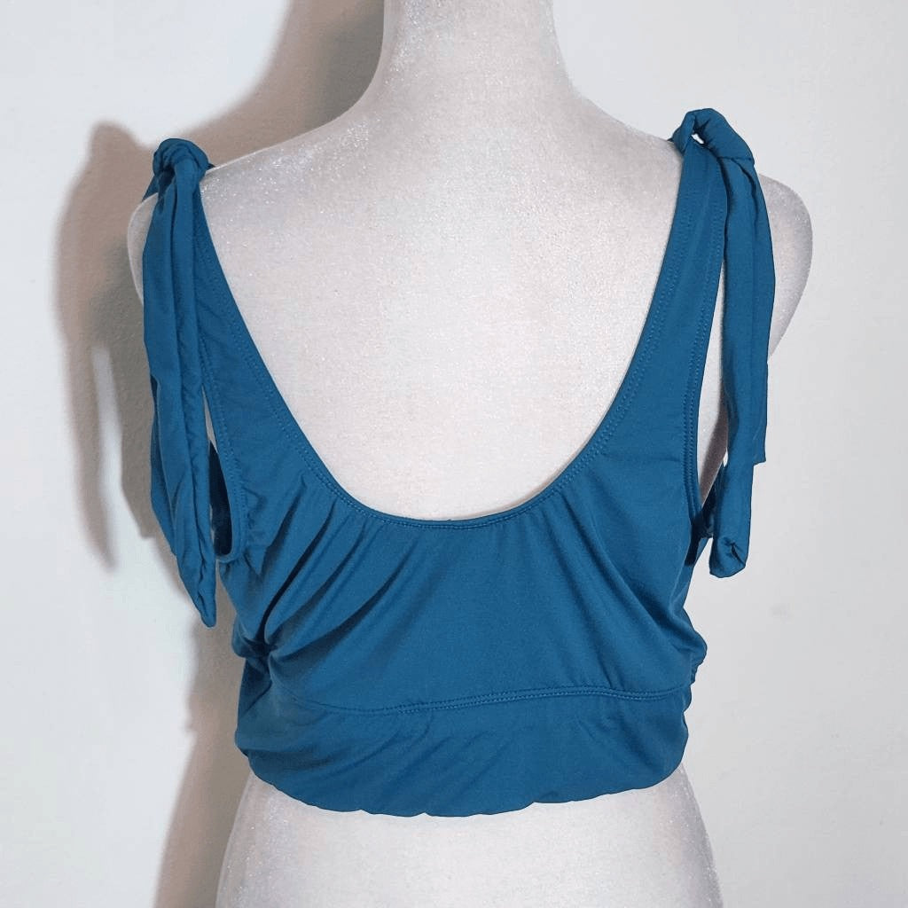 Yonique Teal Blue Bikini with High Waist Bottoms and Tie Detail NWT Size Large