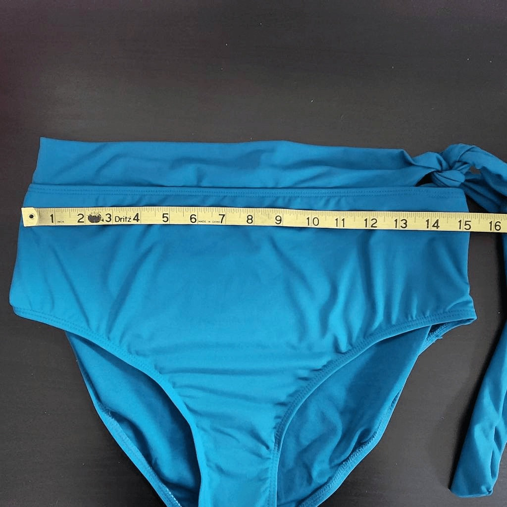 Yonique Teal Blue Bikini with High Waist Bottoms and Tie Detail NWT Size Large