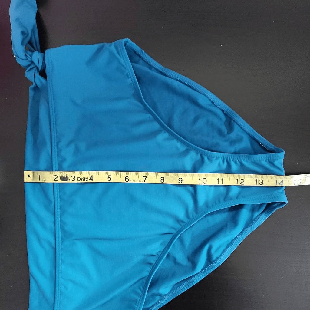 Yonique Teal Blue Bikini with High Waist Bottoms and Tie Detail NWT Size Large
