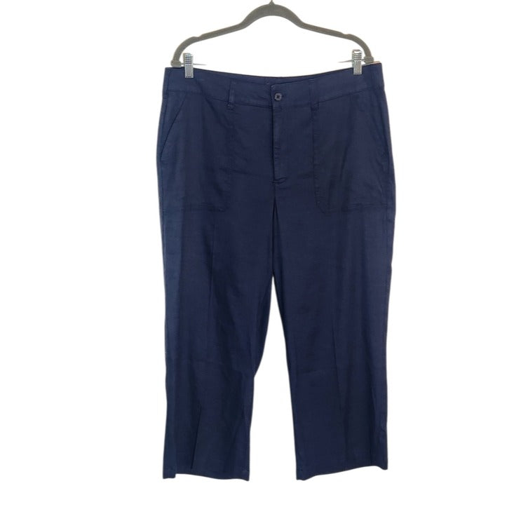 NYDJ Navy Linen Blend Wide Leg Cropped Pants Size 12