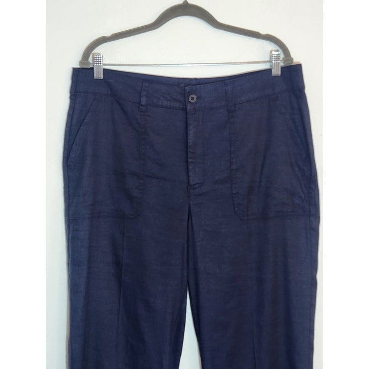 NYDJ Navy Linen Blend Wide Leg Cropped Pants Size 12