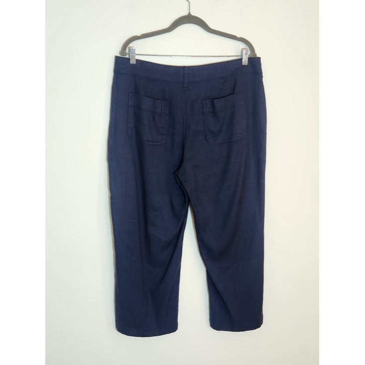 NYDJ Navy Linen Blend Wide Leg Cropped Pants Size 12