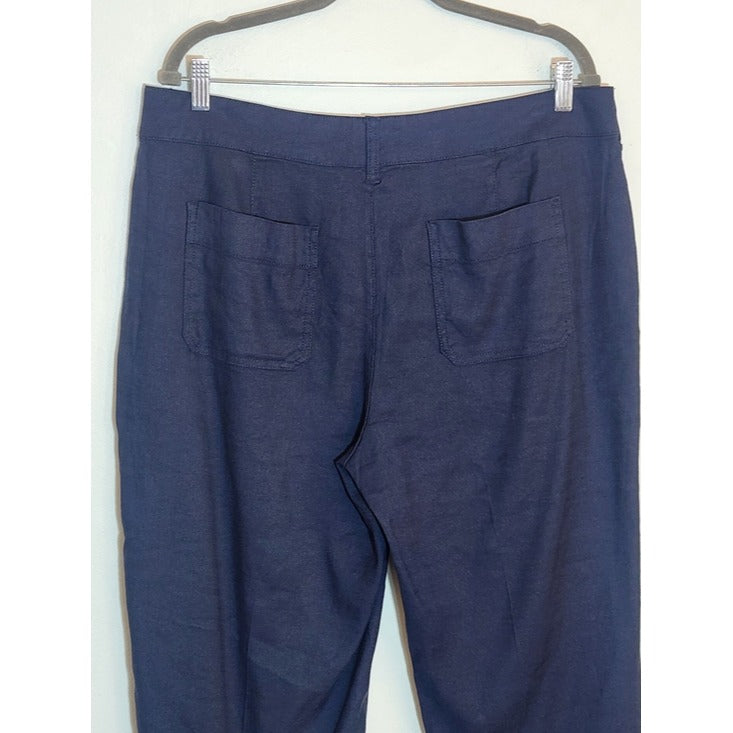 NYDJ Navy Linen Blend Wide Leg Cropped Pants Size 12