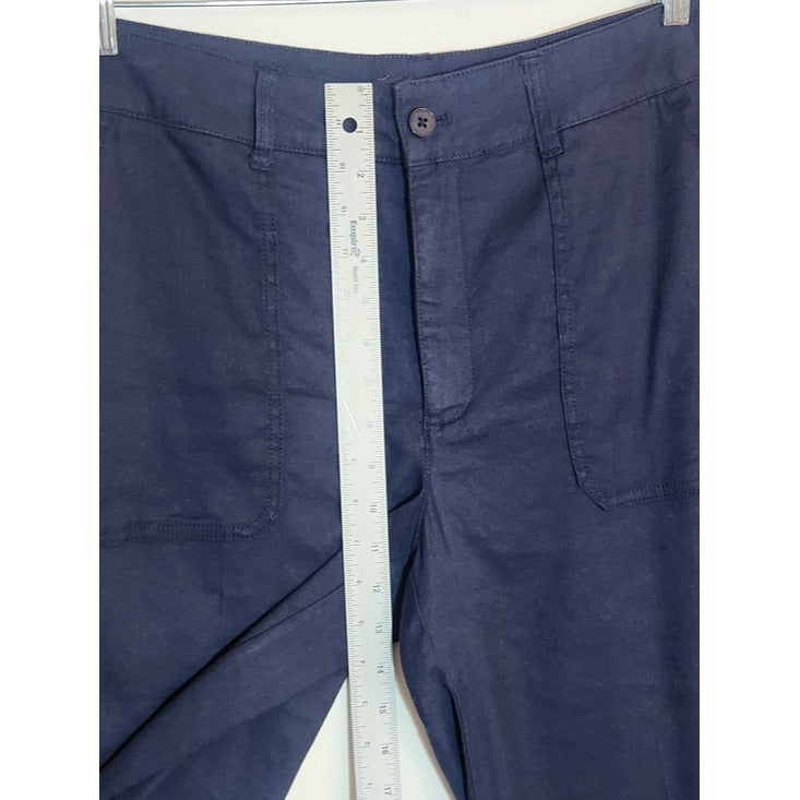 NYDJ Navy Linen Blend Wide Leg Cropped Pants Size 12