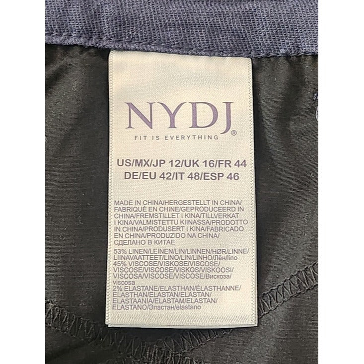 NYDJ Navy Linen Blend Wide Leg Cropped Pants Size 12