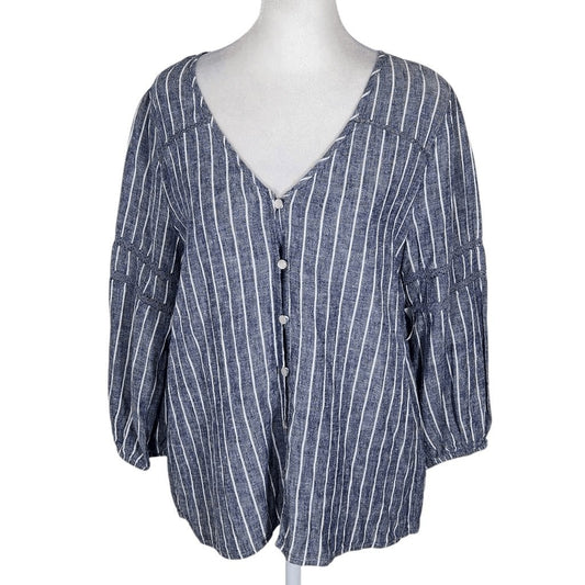 Old Navy Navy and White Stripe Linen Button-up Top NWT Size Small