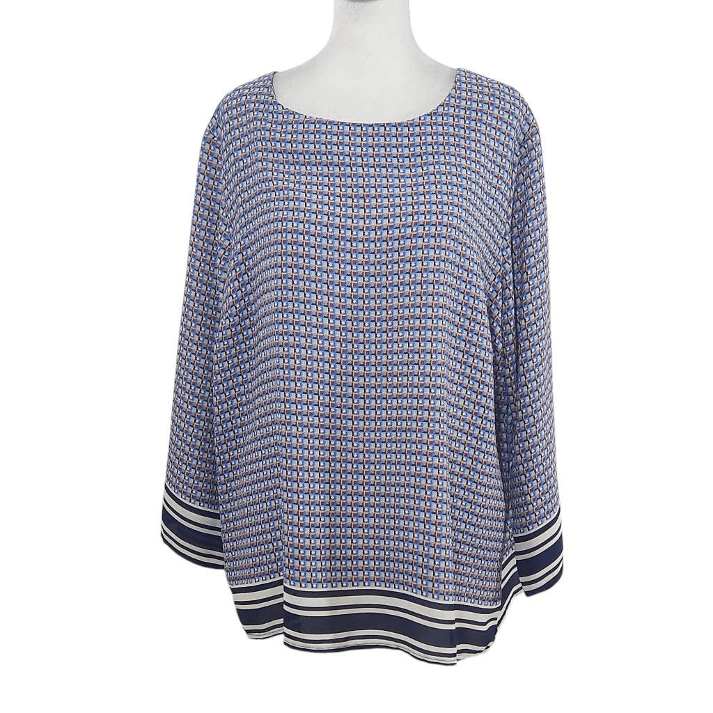 Violet & Claire Red and Blue Geometric Print with 3/4 Sleeves Size XL