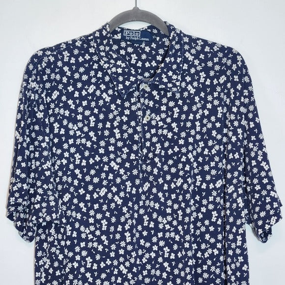 Polo Ralph Lauren Blue Floral Polo Shirt Size XL Preppy Floral Polo