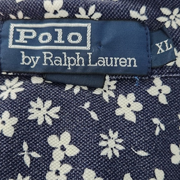 Polo Ralph Lauren Blue Floral Polo Shirt Size XL Preppy Floral Polo