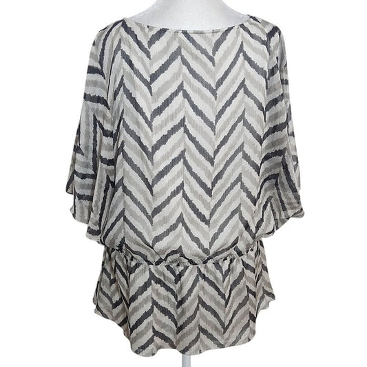 Banana Republic Gray and Taupe Zigzag Stripe Blouse Size Large