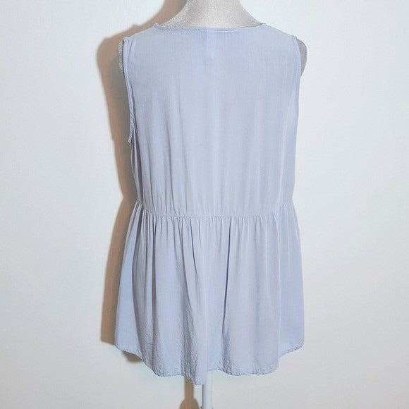 L. Love Blue Embroidered Sleeveless Top Size Medium Light Blue Boho Blouse