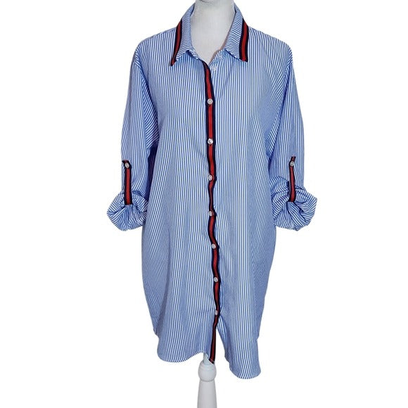 Love J Blue Striped Button-Up Tunic Shirt Size Large