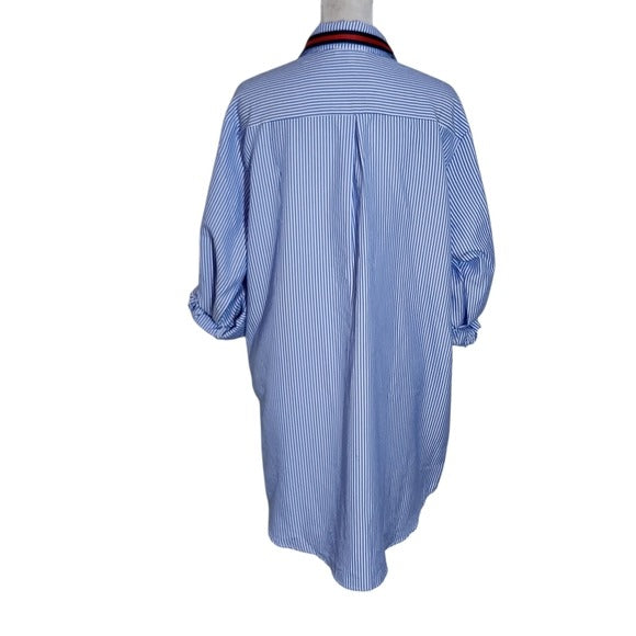 Love J Blue Striped Button-Up Tunic Shirt Size Large