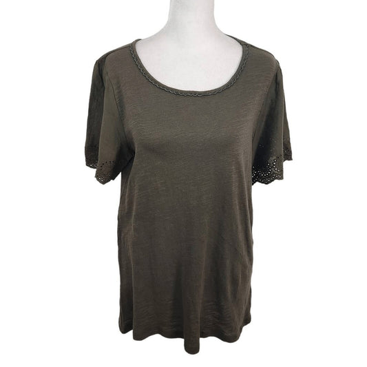 NY Collection Green Knit Top Eyelet Lace Sleeves NWT Size Small Green Blouse