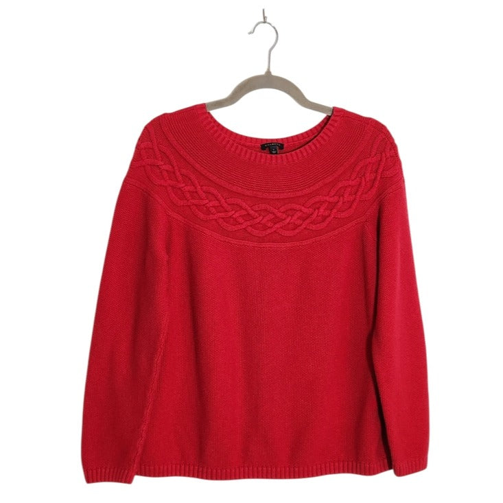 Talbots Red Cable Knit Yoke Sweater Size Large