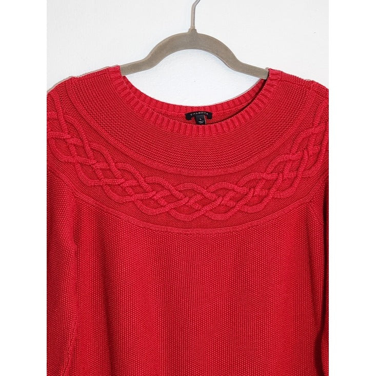 Talbots Red Cable Knit Yoke Sweater Size Large