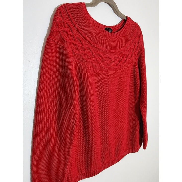 Talbots Red Cable Knit Yoke Sweater Size Large