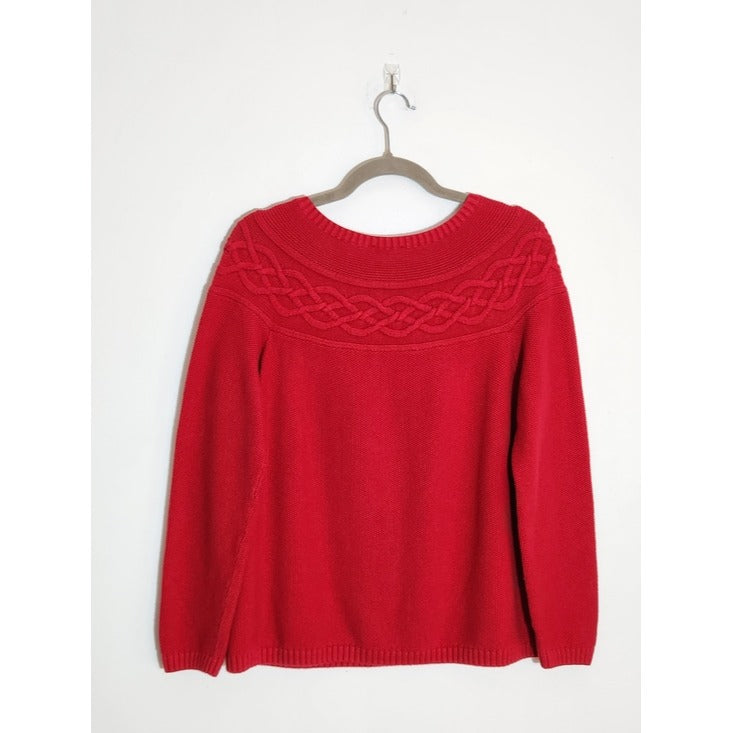 Talbots Red Cable Knit Yoke Sweater Size Large