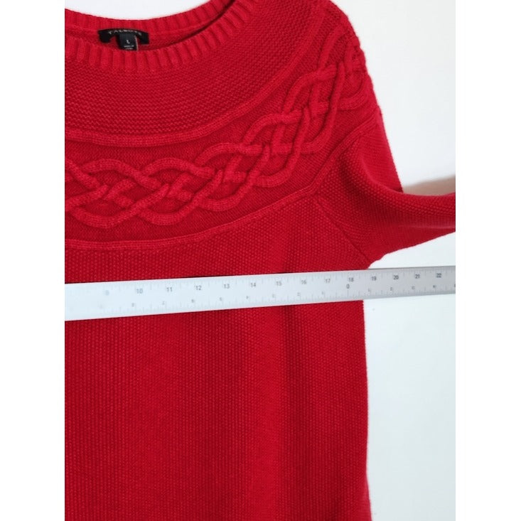 Talbots Red Cable Knit Yoke Sweater Size Large