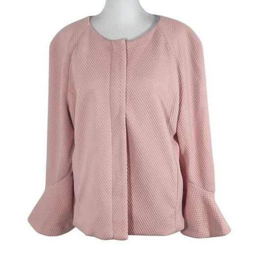 Isaac Mizrahi Powder Pink Collarless Jacket Size Large IMNYC Pastel Pink Jacket