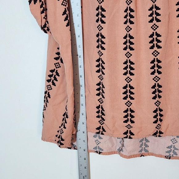 SHEIN Peach and Black Print Short Sleeve Blouse Button Back Neck Size 4XL