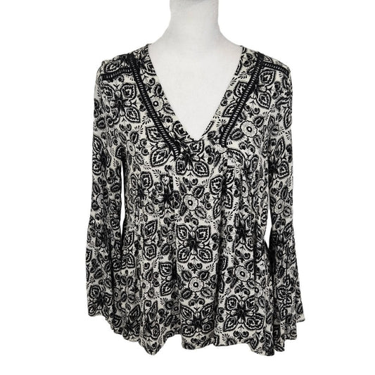 Eri Ali Black White Peasant Top Size XS Anthropologie Boho Top