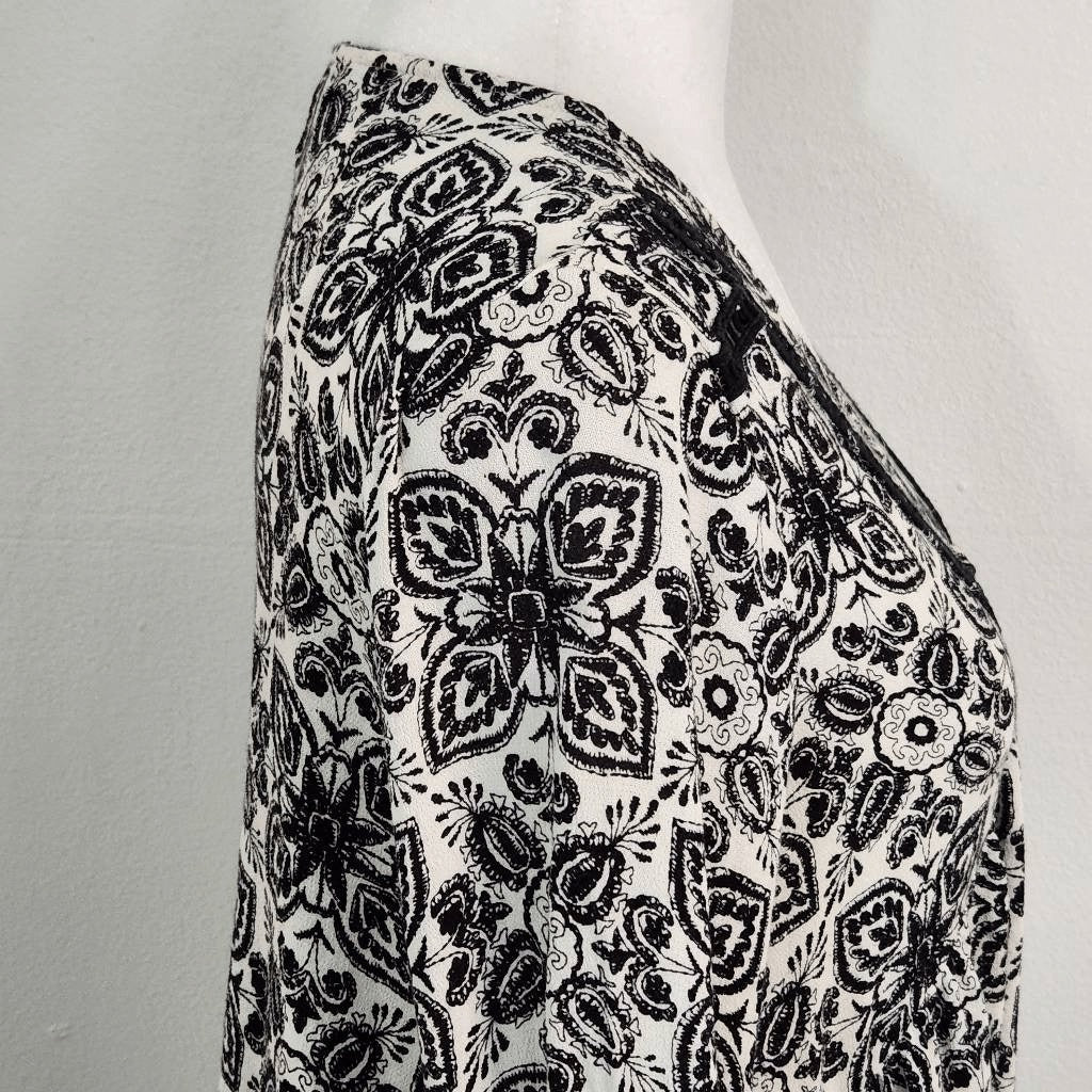 Eri Ali Black White Peasant Top Size XS Anthropologie Boho Top