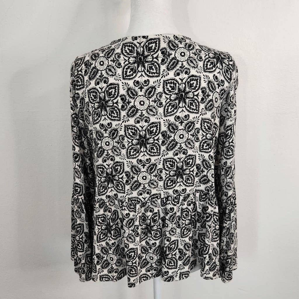 Eri Ali Black White Peasant Top Size XS Anthropologie Boho Top