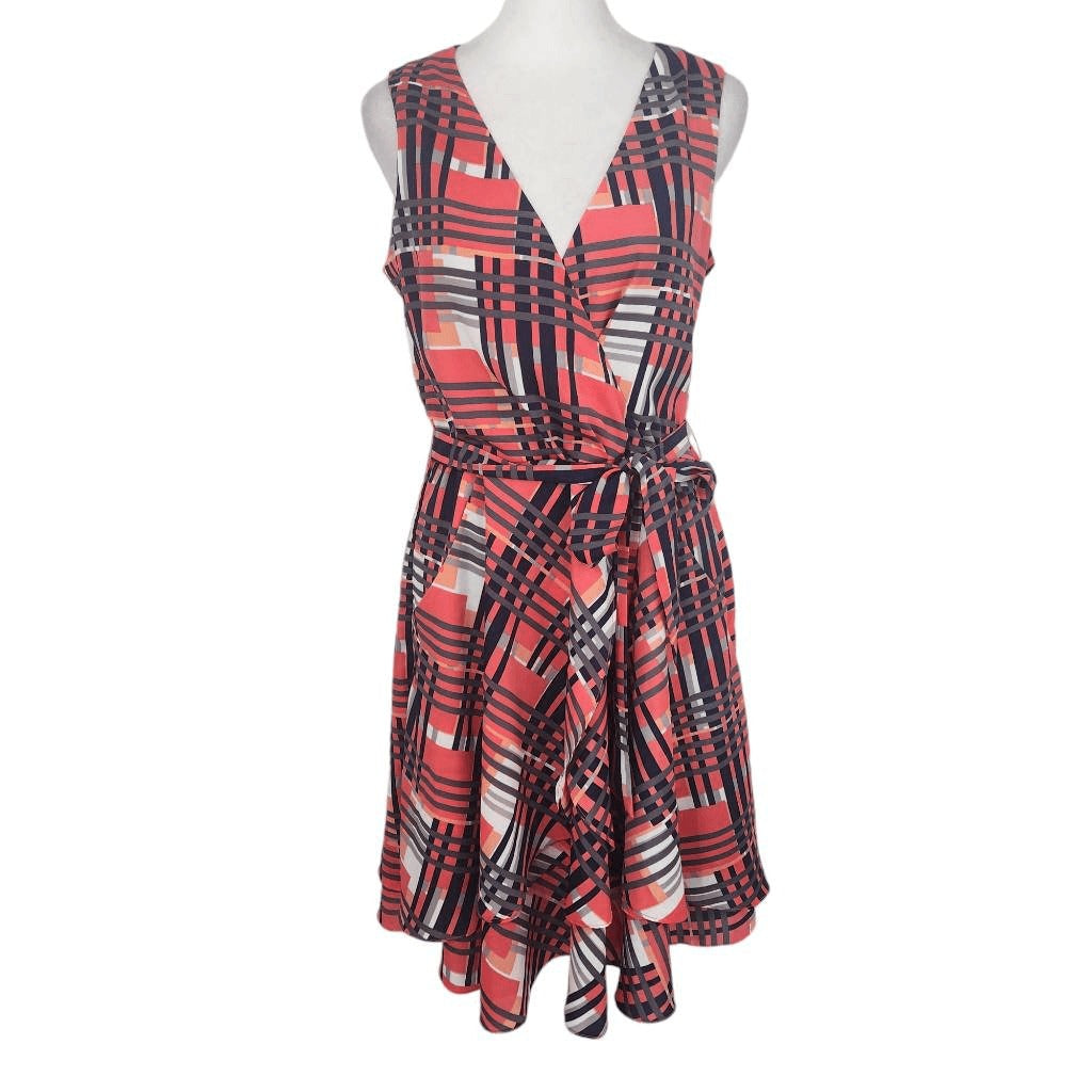 Banana Republic Pink Plaid Fit and Flare Wrap Dress Size 4 Wedding Guest Dress