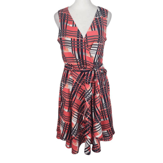Banana Republic Pink Plaid Fit and Flare Wrap Dress Size 4 Wedding Guest Dress