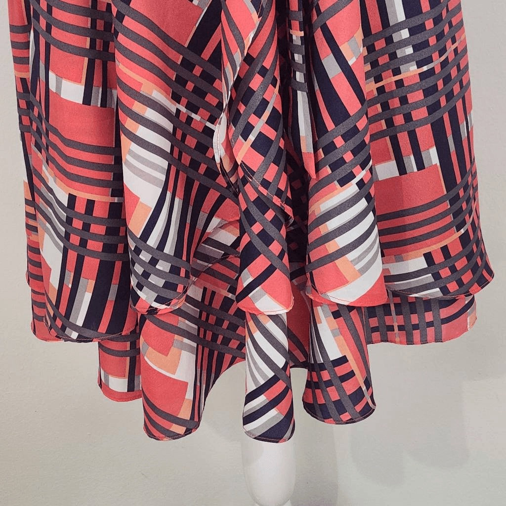 Banana Republic Pink Plaid Fit and Flare Wrap Dress Size 4 Wedding Guest Dress